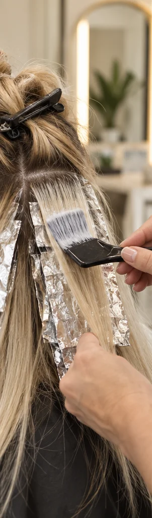 Foil color application illustrating hair color services for Palm Beach clients