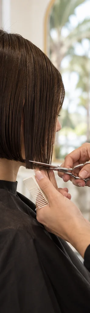 Brunette bob haircut illustrating women’s cuts at a Palm Beach area salon